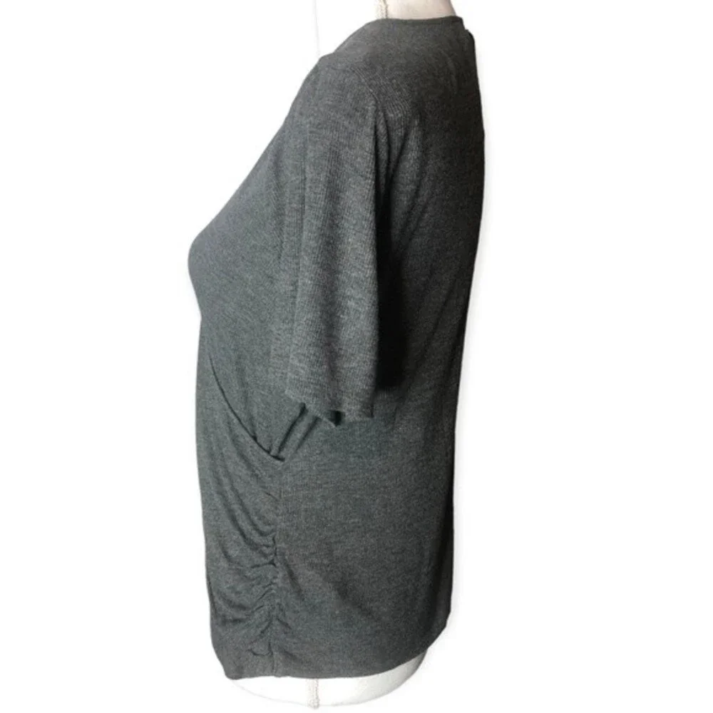 Michael Kors Basics Grey Ribbed V-neck Wrap Front Short Sleeve Top